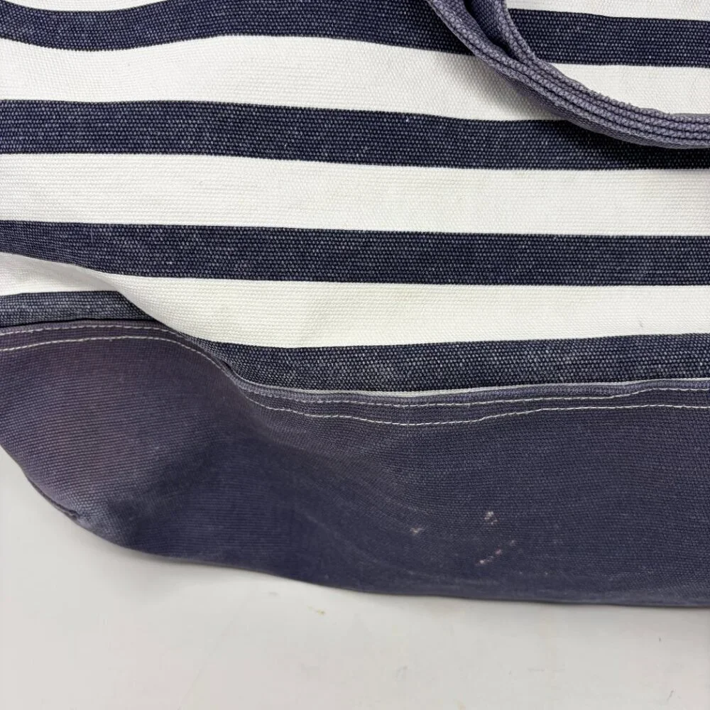 Pottery Barn Kids tote bag large blue white stripe preppy P pink monogram cotton